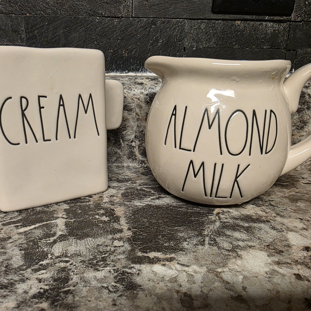 Rae Dunn Cream and Almond Milk Ceramic Duo